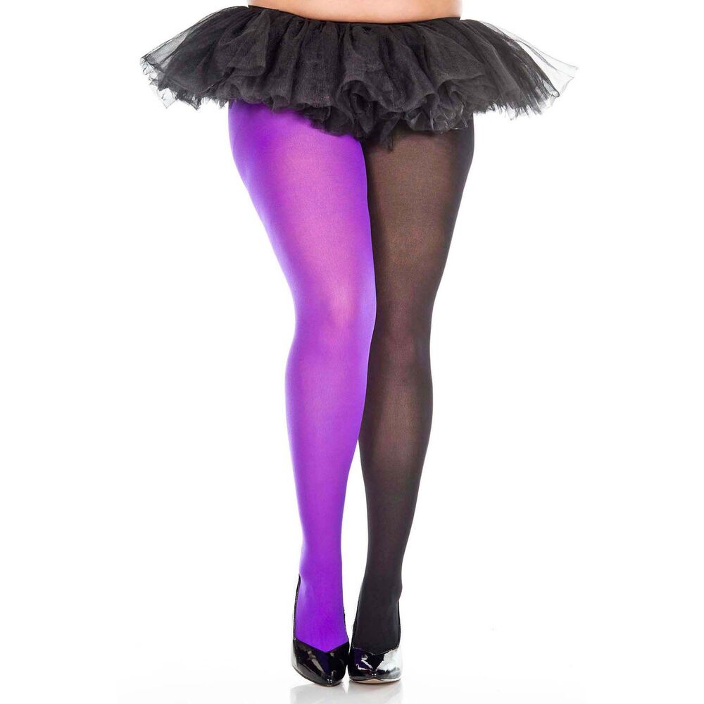 Mismatched Jester Tights Womens Plus Size Queen Black/Purple Costume Pantyhose